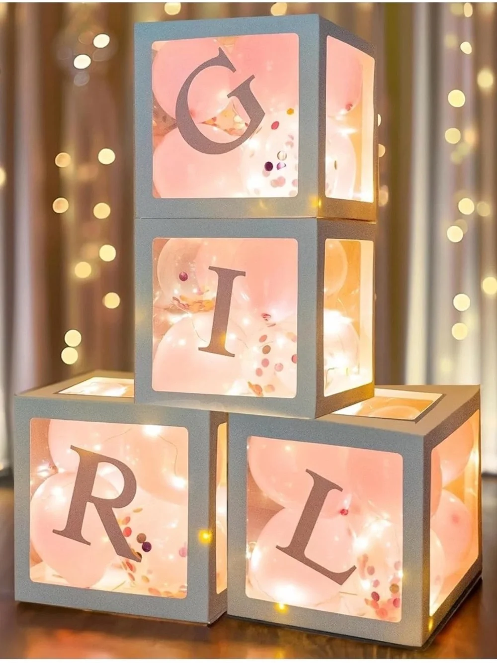 Baby shower box and balloon decorations